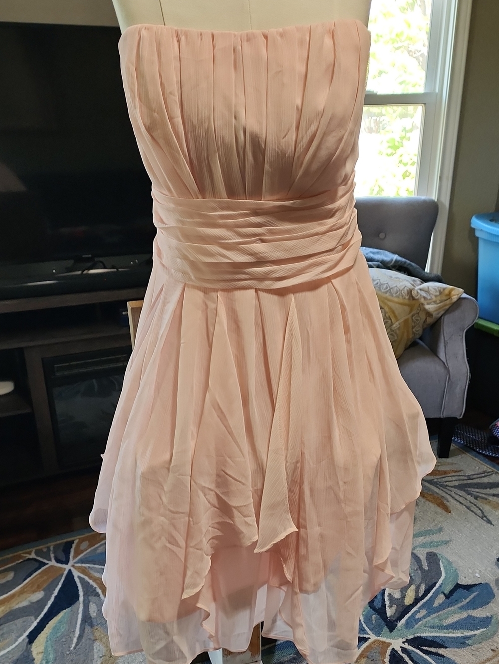 Davuds Bridal Strapless Blush Pink Pleated Cocktail Dress